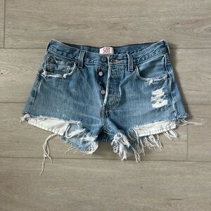 Levi's 501 blue denim cut-off shorts no size listed but fits like a 26